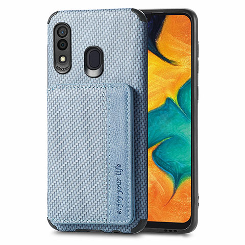 Coque Ultra Fine Silicone Souple Housse Etui avec Aimante Magnetique S01D pour Samsung Galaxy M10S Bleu