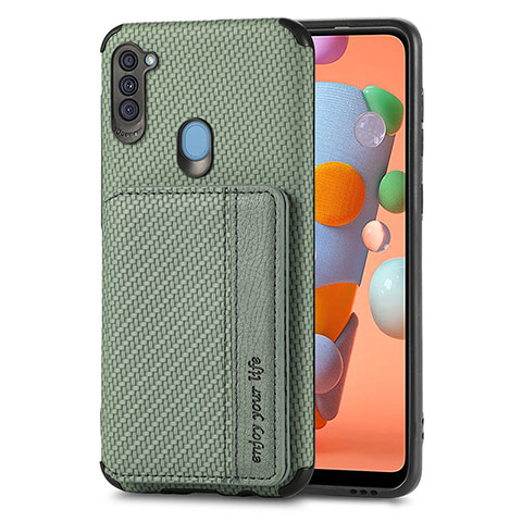 Coque Ultra Fine Silicone Souple Housse Etui avec Aimante Magnetique S01D pour Samsung Galaxy M11 Vert