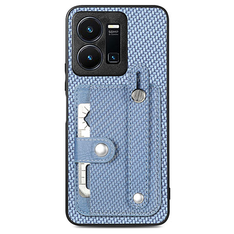 Coque Ultra Fine Silicone Souple Housse Etui avec Aimante Magnetique S01D pour Vivo Y35 4G Bleu