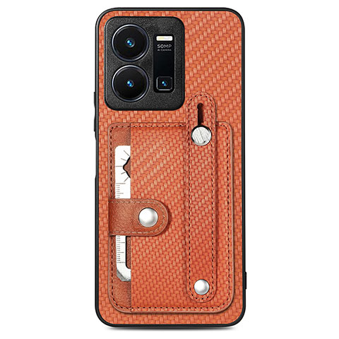 Coque Ultra Fine Silicone Souple Housse Etui avec Aimante Magnetique S01D pour Vivo Y35 4G Marron