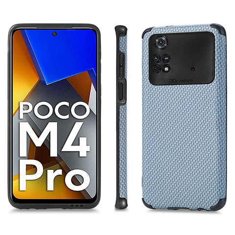 Coque Ultra Fine Silicone Souple Housse Etui avec Aimante Magnetique S01D pour Xiaomi Poco M4 Pro 4G Bleu