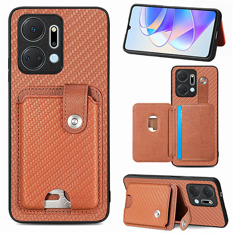 Coque Ultra Fine Silicone Souple Housse Etui avec Aimante Magnetique S02D pour Huawei Honor X7a Marron