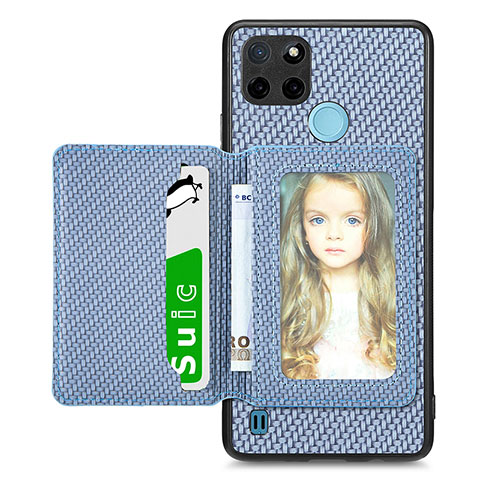 Coque Ultra Fine Silicone Souple Housse Etui avec Aimante Magnetique S02D pour Realme C25Y Bleu