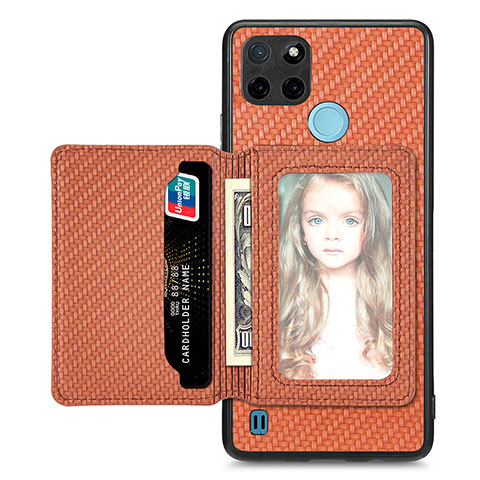 Coque Ultra Fine Silicone Souple Housse Etui avec Aimante Magnetique S02D pour Realme C25Y India Marron