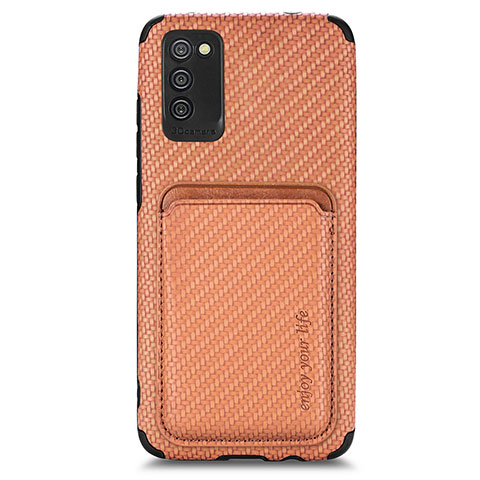 Coque Ultra Fine Silicone Souple Housse Etui avec Aimante Magnetique S02D pour Samsung Galaxy A03s Marron