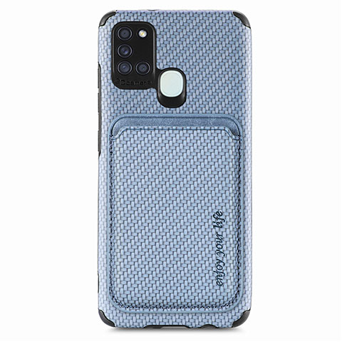 Coque Ultra Fine Silicone Souple Housse Etui avec Aimante Magnetique S02D pour Samsung Galaxy A21s Bleu