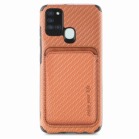 Coque Ultra Fine Silicone Souple Housse Etui avec Aimante Magnetique S02D pour Samsung Galaxy A21s Marron