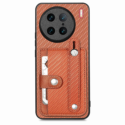 Coque Ultra Fine Silicone Souple Housse Etui avec Aimante Magnetique S02D pour Vivo X90 Pro 5G Marron