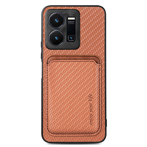 Coque Ultra Fine Silicone Souple Housse Etui avec Aimante Magnetique S02D pour Vivo Y35 4G Marron