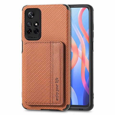 Coque Ultra Fine Silicone Souple Housse Etui avec Aimante Magnetique S02D pour Xiaomi Poco M4 Pro 5G Marron