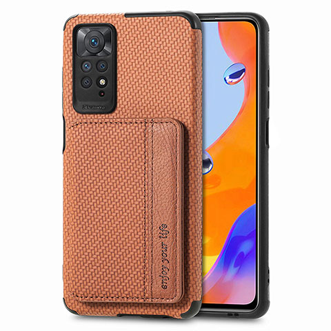 Coque Ultra Fine Silicone Souple Housse Etui avec Aimante Magnetique S02D pour Xiaomi Redmi Note 11 Pro 4G Marron