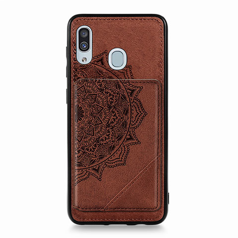 Coque Ultra Fine Silicone Souple Housse Etui avec Aimante Magnetique S03D pour Samsung Galaxy A20 Marron