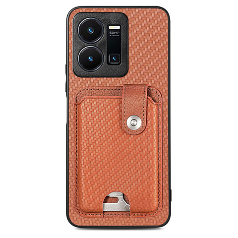 Coque Ultra Fine Silicone Souple Housse Etui avec Aimante Magnetique S03D pour Vivo Y35 4G Marron