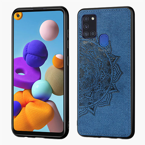 Coque Ultra Fine Silicone Souple Housse Etui avec Aimante Magnetique S04D pour Samsung Galaxy A21s Bleu