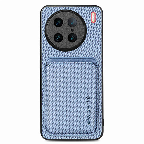 Coque Ultra Fine Silicone Souple Housse Etui avec Aimante Magnetique S04D pour Vivo X90 Pro 5G Bleu