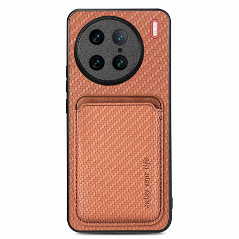 Coque Ultra Fine Silicone Souple Housse Etui avec Aimante Magnetique S04D pour Vivo X90 Pro 5G Marron