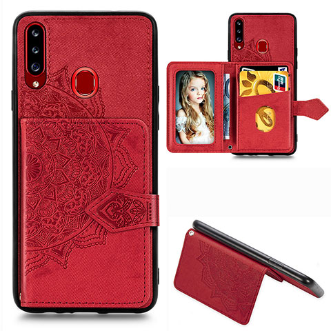 Coque Ultra Fine Silicone Souple Housse Etui avec Aimante Magnetique S05D pour Samsung Galaxy A20s Rouge