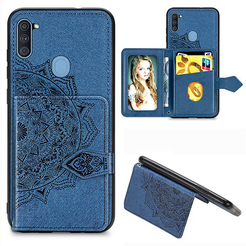 Coque Ultra Fine Silicone Souple Housse Etui avec Aimante Magnetique S05D pour Samsung Galaxy M11 Bleu