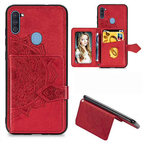 Coque Ultra Fine Silicone Souple Housse Etui avec Aimante Magnetique S05D pour Samsung Galaxy M11 Rouge