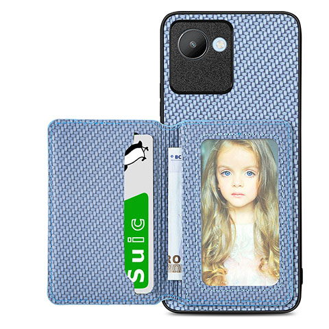 Coque Ultra Fine Silicone Souple Housse Etui avec Aimante Magnetique S08D pour Realme C30 Bleu