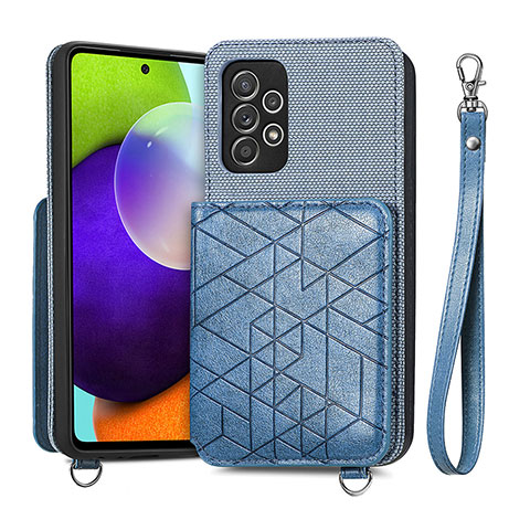 Coque Ultra Fine Silicone Souple Housse Etui avec Aimante Magnetique S08D pour Samsung Galaxy A52 5G Bleu