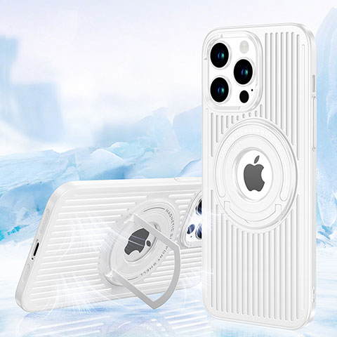 Coque Ultra Fine Silicone Souple Housse Etui avec Mag-Safe Magnetic Magnetique AC1 pour Apple iPhone 15 Pro Max Blanc