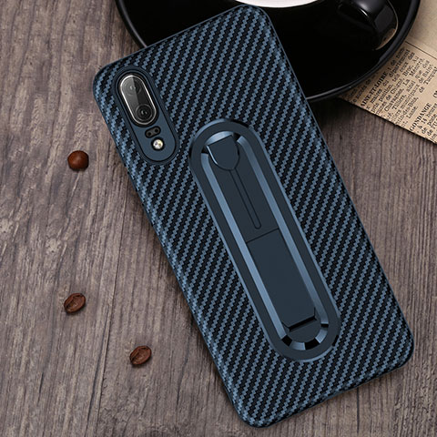 Coque Ultra Fine Silicone Souple Housse Etui avec Support Bague Anneau A01 pour Huawei P20 Bleu