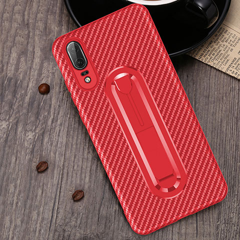 Coque Ultra Fine Silicone Souple Housse Etui avec Support Bague Anneau A01 pour Huawei P20 Rouge