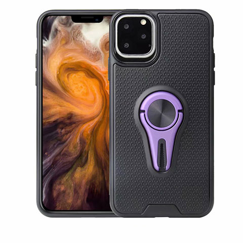 Coque Ultra Fine Silicone Souple Housse Etui avec Support Bague Anneau Aimante Magnetique A01 pour Apple iPhone 11 Pro Max Violet