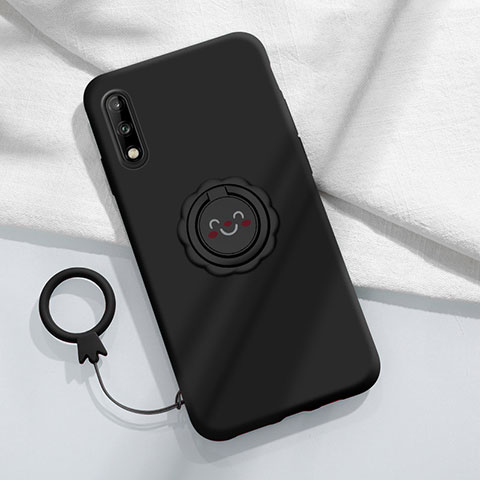 Coque Ultra Fine Silicone Souple Housse Etui avec Support Bague Anneau Aimante Magnetique A01 pour Huawei Enjoy 10 Noir