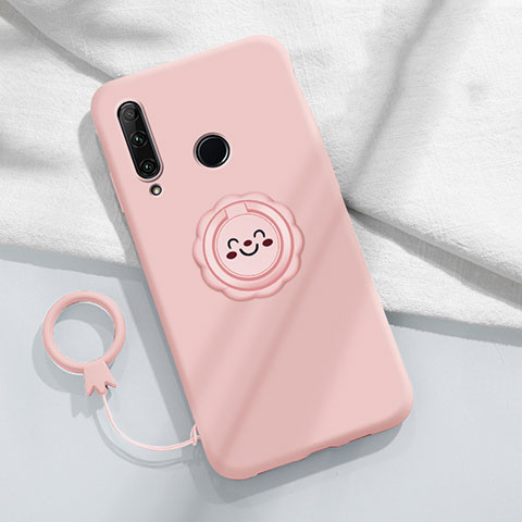 Coque Ultra Fine Silicone Souple Housse Etui avec Support Bague Anneau Aimante Magnetique A01 pour Huawei Enjoy 10 Plus Rose