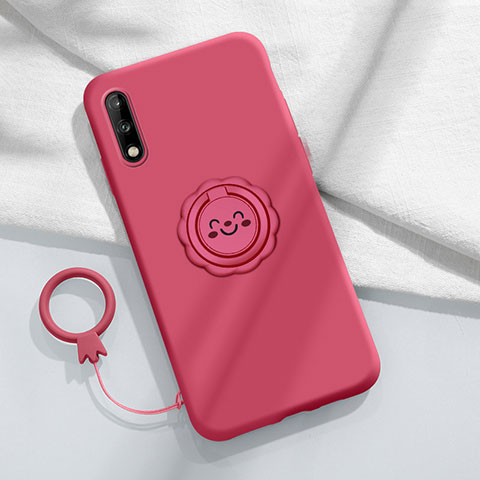 Coque Ultra Fine Silicone Souple Housse Etui avec Support Bague Anneau Aimante Magnetique A01 pour Huawei Enjoy 10 Vin Rouge