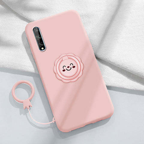 Coque Ultra Fine Silicone Souple Housse Etui avec Support Bague Anneau Aimante Magnetique A01 pour Huawei Enjoy 10S Rose