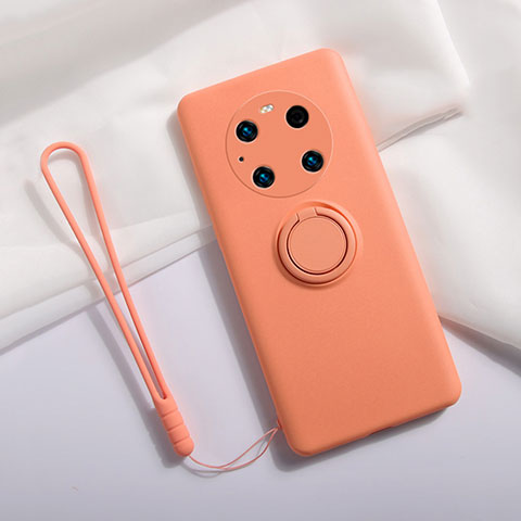 Coque Ultra Fine Silicone Souple Housse Etui avec Support Bague Anneau Aimante Magnetique A01 pour Huawei Mate 40E Pro 4G Orange