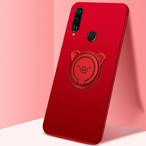 Coque Ultra Fine Silicone Souple Housse Etui avec Support Bague Anneau Aimante Magnetique A01 pour Huawei Nova 4e Rouge