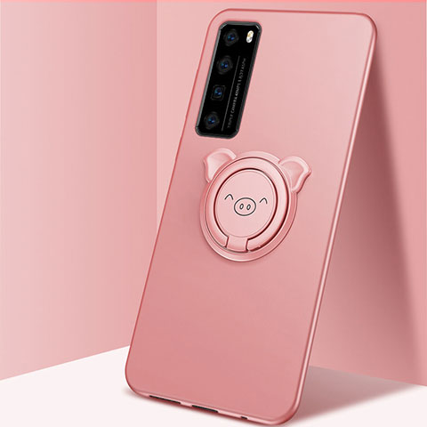 Coque Ultra Fine Silicone Souple Housse Etui avec Support Bague Anneau Aimante Magnetique A01 pour Huawei Nova 7 5G Or Rose