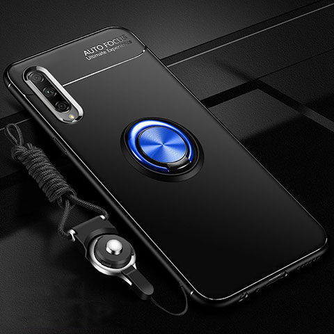 Coque Ultra Fine Silicone Souple Housse Etui avec Support Bague Anneau Aimante Magnetique A01 pour Huawei P Smart Pro (2019) Bleu et Noir