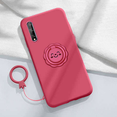 Coque Ultra Fine Silicone Souple Housse Etui avec Support Bague Anneau Aimante Magnetique A01 pour Huawei P smart S Vin Rouge