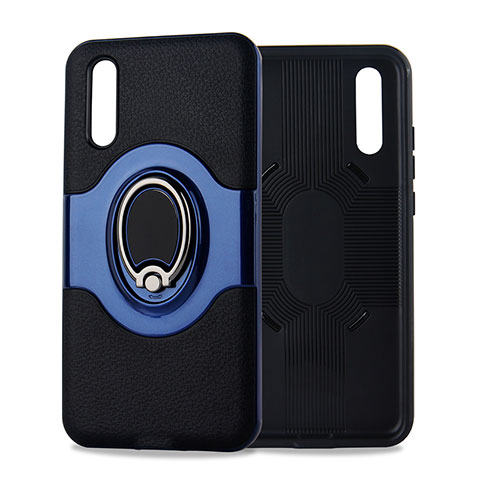 Coque Ultra Fine Silicone Souple Housse Etui avec Support Bague Anneau Aimante Magnetique A01 pour Huawei P20 Bleu