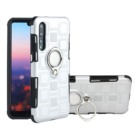 Coque Ultra Fine Silicone Souple Housse Etui avec Support Bague Anneau Aimante Magnetique A01 pour Huawei P20 Pro Blanc