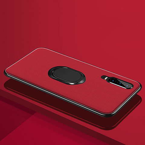 Coque Ultra Fine Silicone Souple Housse Etui avec Support Bague Anneau Aimante Magnetique A01 pour Huawei P30 Rouge