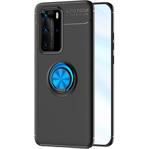 Coque Ultra Fine Silicone Souple Housse Etui avec Support Bague Anneau Aimante Magnetique A01 pour Huawei P40 Pro Bleu et Noir