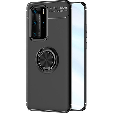 Coque Ultra Fine Silicone Souple Housse Etui avec Support Bague Anneau Aimante Magnetique A01 pour Huawei P40 Pro Noir