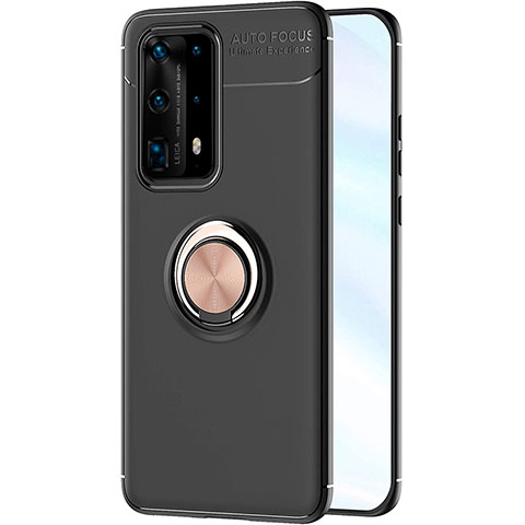 Coque Ultra Fine Silicone Souple Housse Etui avec Support Bague Anneau Aimante Magnetique A01 pour Huawei P40 Pro+ Plus Or et Noir