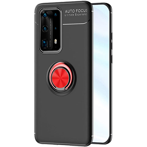 Coque Ultra Fine Silicone Souple Housse Etui avec Support Bague Anneau Aimante Magnetique A01 pour Huawei P40 Pro+ Plus Rouge et Noir