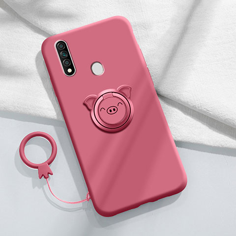 Coque Ultra Fine Silicone Souple Housse Etui avec Support Bague Anneau Aimante Magnetique A01 pour Oppo A31 Vin Rouge