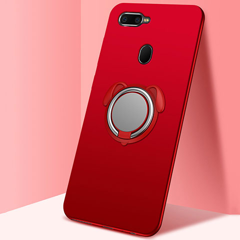 Coque Ultra Fine Silicone Souple Housse Etui avec Support Bague Anneau Aimante Magnetique A01 pour Oppo A7 Rouge