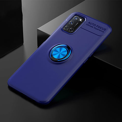 Coque Ultra Fine Silicone Souple Housse Etui avec Support Bague Anneau Aimante Magnetique A01 pour Oppo A92 Bleu