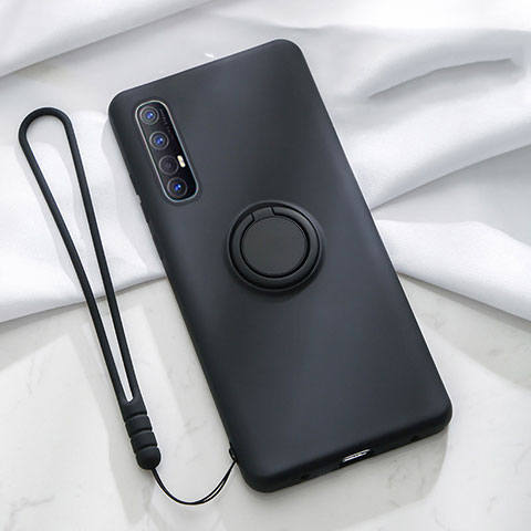 Coque Ultra Fine Silicone Souple Housse Etui avec Support Bague Anneau Aimante Magnetique A01 pour Oppo Reno3 Pro Noir