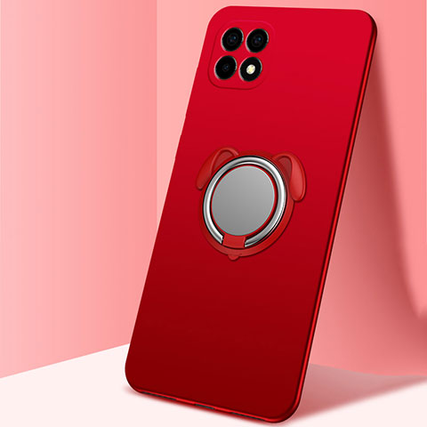 Coque Ultra Fine Silicone Souple Housse Etui avec Support Bague Anneau Aimante Magnetique A01 pour Oppo Reno4 SE 5G Rouge